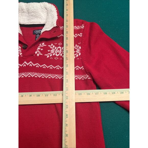 Vintage Ralph Lauren Hand Knit Button Neck Sweater Red Nordic Snowflake - Picture 4 of 5
